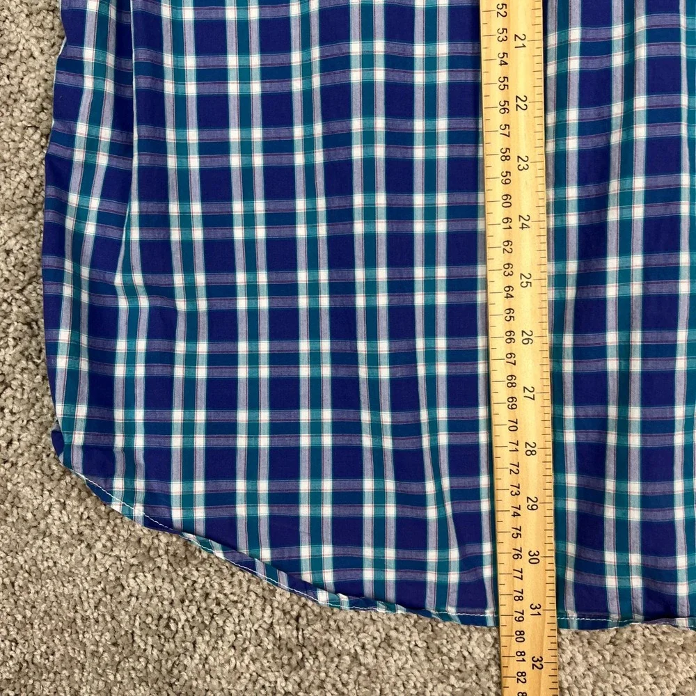 Banana Republic Button Down Shirt Mens Large Purple Plaid Long Sleeve Flip Cuffs